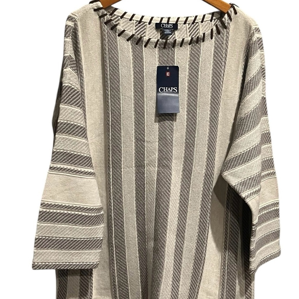 Chaps Women's Sweater in Cream with brown Stripes accents